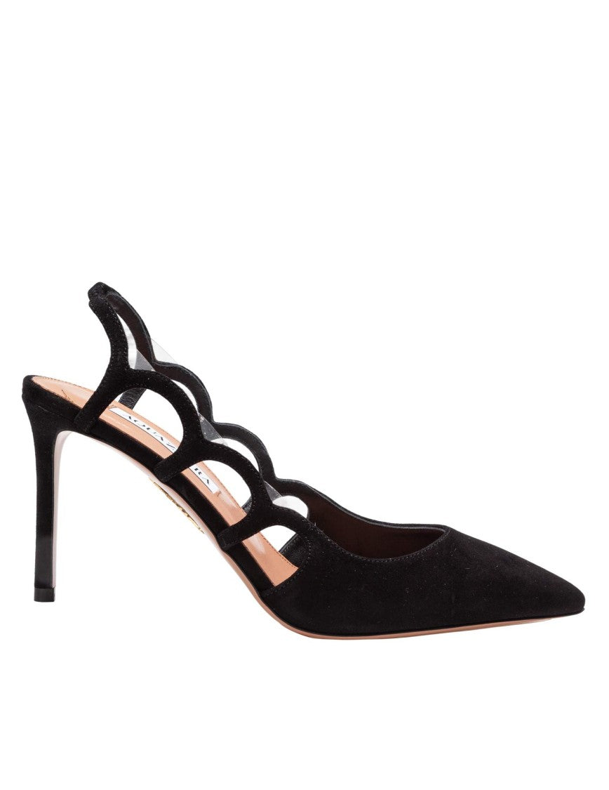 Aquazzura Suede Black Decollete' Bootie Pump 85