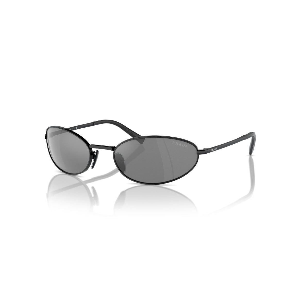 Prada Black 0Pr A59s Oval Frame Steel Sunglasses