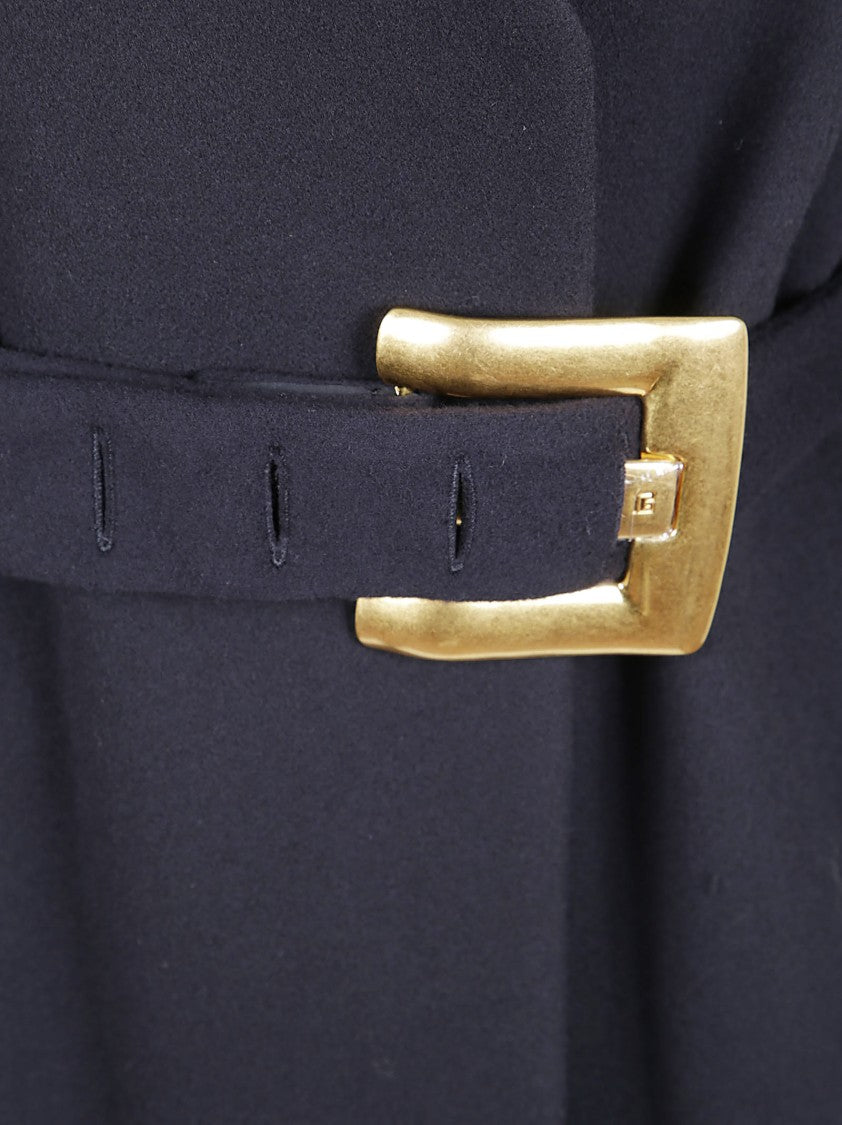 Balmain Structured Cape With Wide Sleeves And Gold Buckle