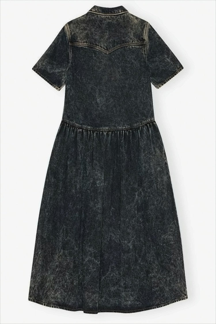 Ganni Washed Black Denim-Like Ganni Midi Dress