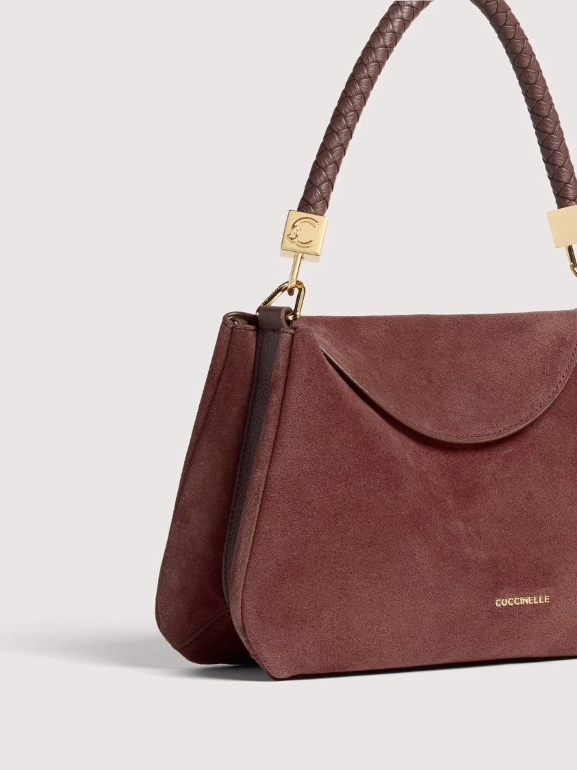 Coccinelle Structured Burgundy Suede Handbag With Braided Handle