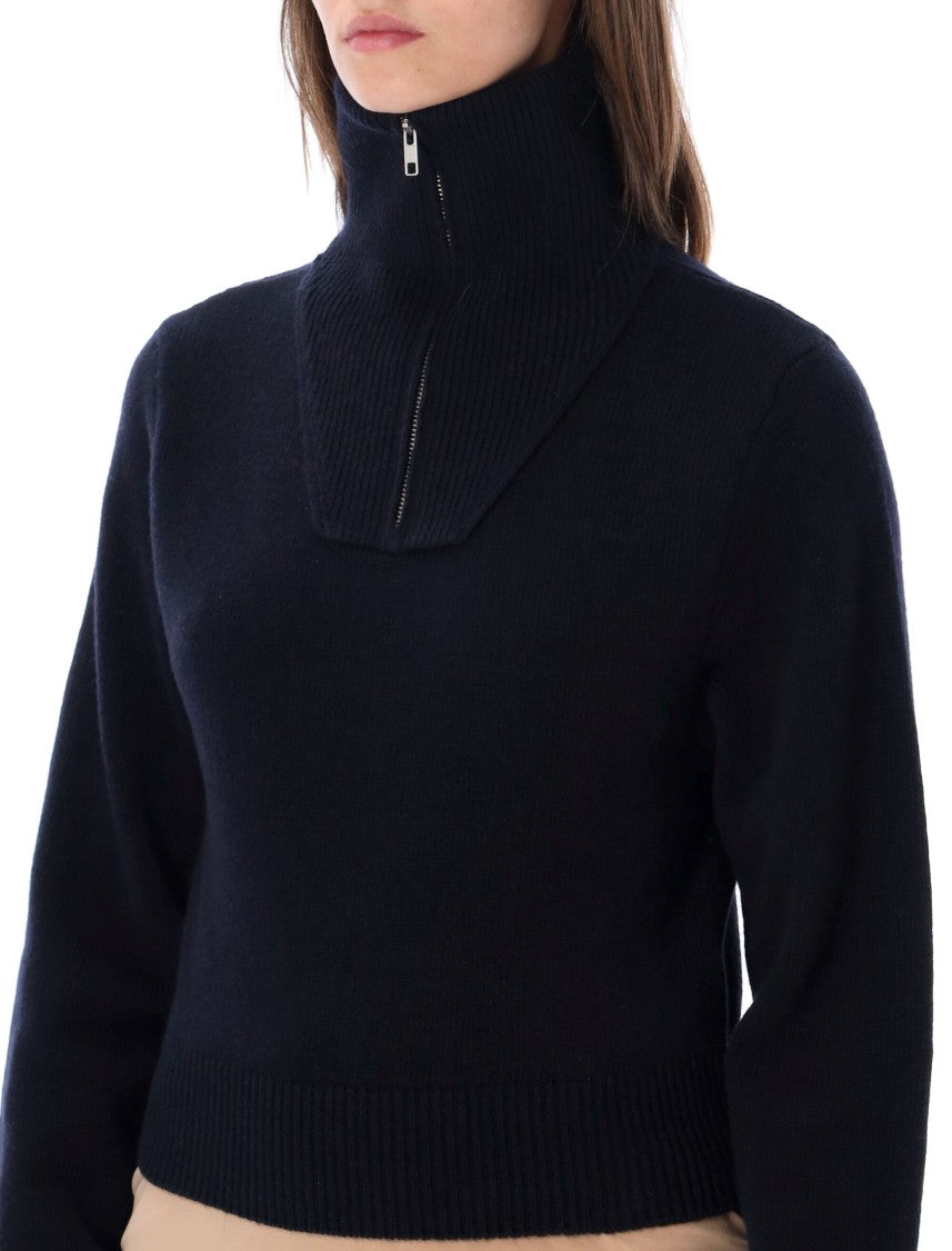 Mm6 By Maison Margiela Cropped Half-Zip Merino Wool Convertible Sweater