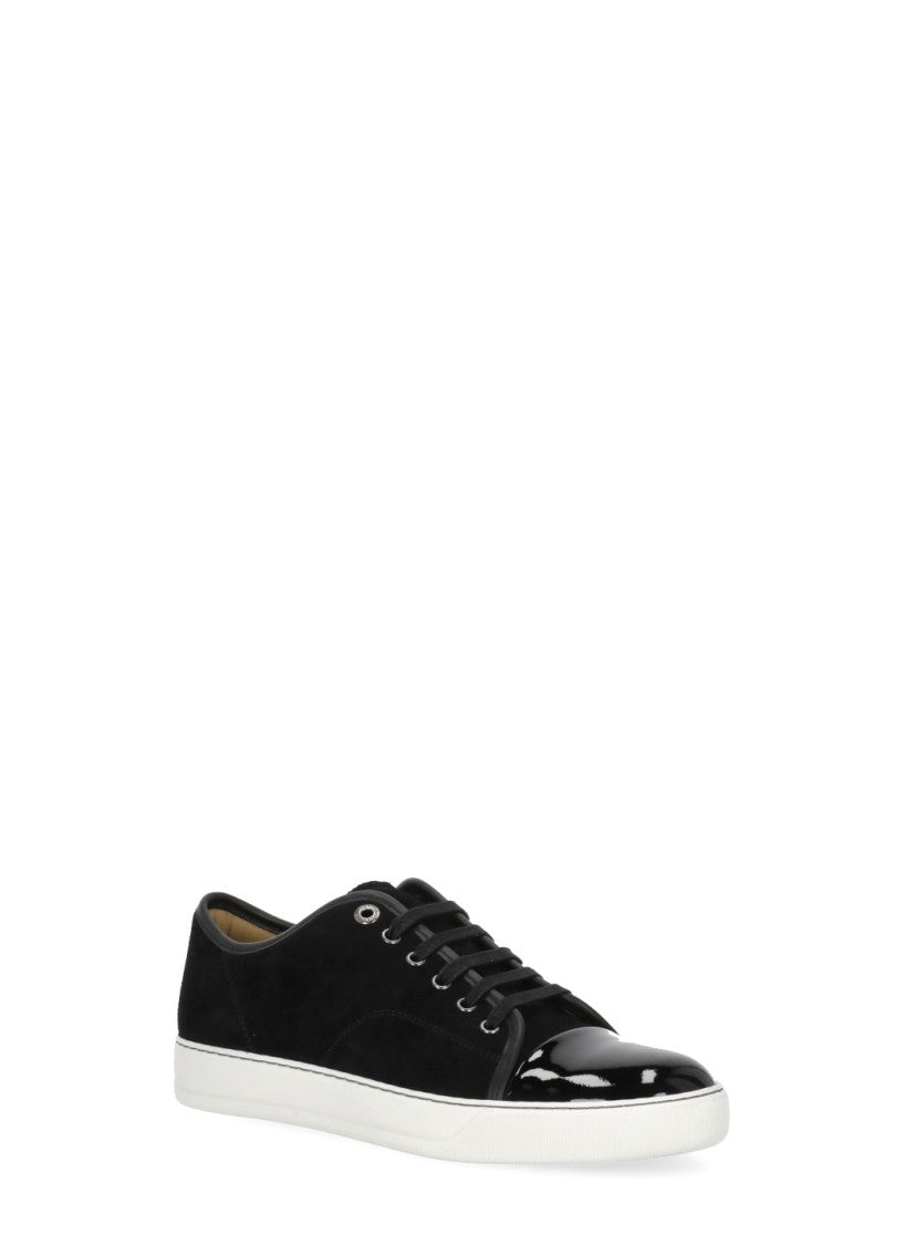 Lanvin Black Suede Glossy Round Toe Low-Top Sneakers