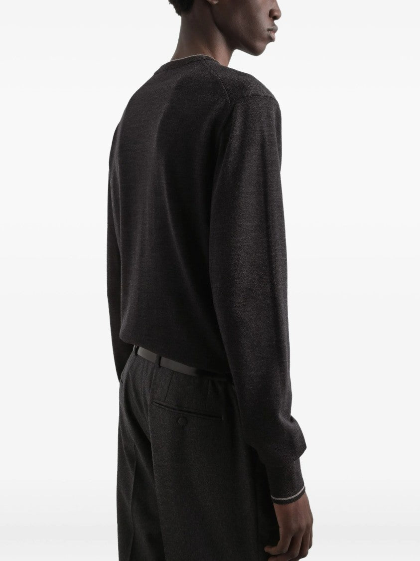 Dolce & Gabbana Grey Fine-Knit Wool Crew Neck Sweater