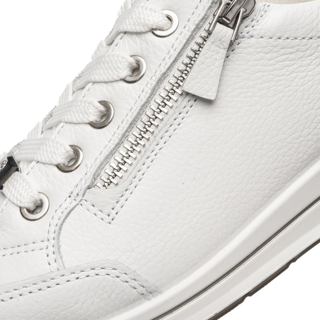 Ara White Osaka Minimalist Zipper Leather Sneakers