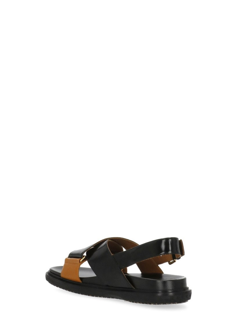 Marni Black Rear Belt Smooth Leather Sandals