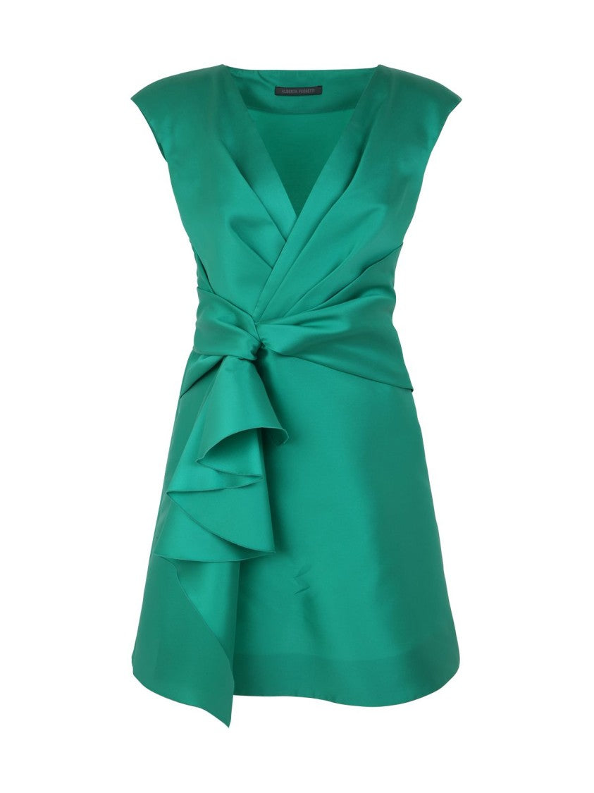 Alberta Ferretti Aqua Green Mini Dress Draped V-Neckline
