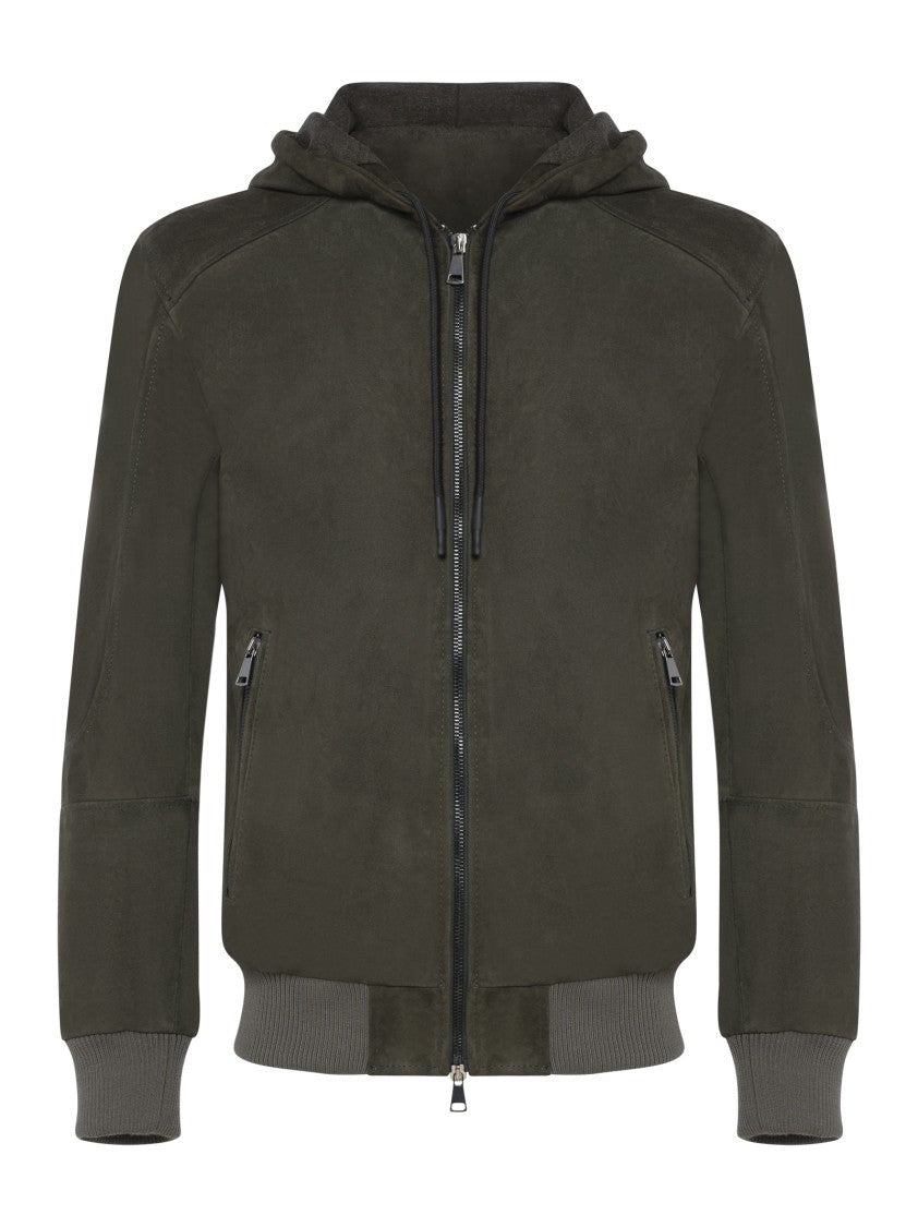 Franzese Collection Hooded Water-Repellent Green Suede Lambskin Jacket