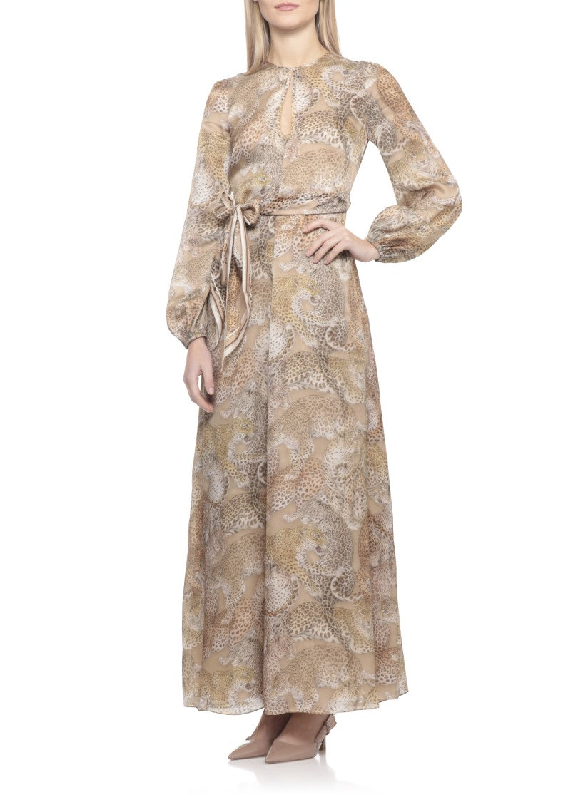 Zimmermann Animal Print Midi Dress With Puffed Sleeves And Matching Belt