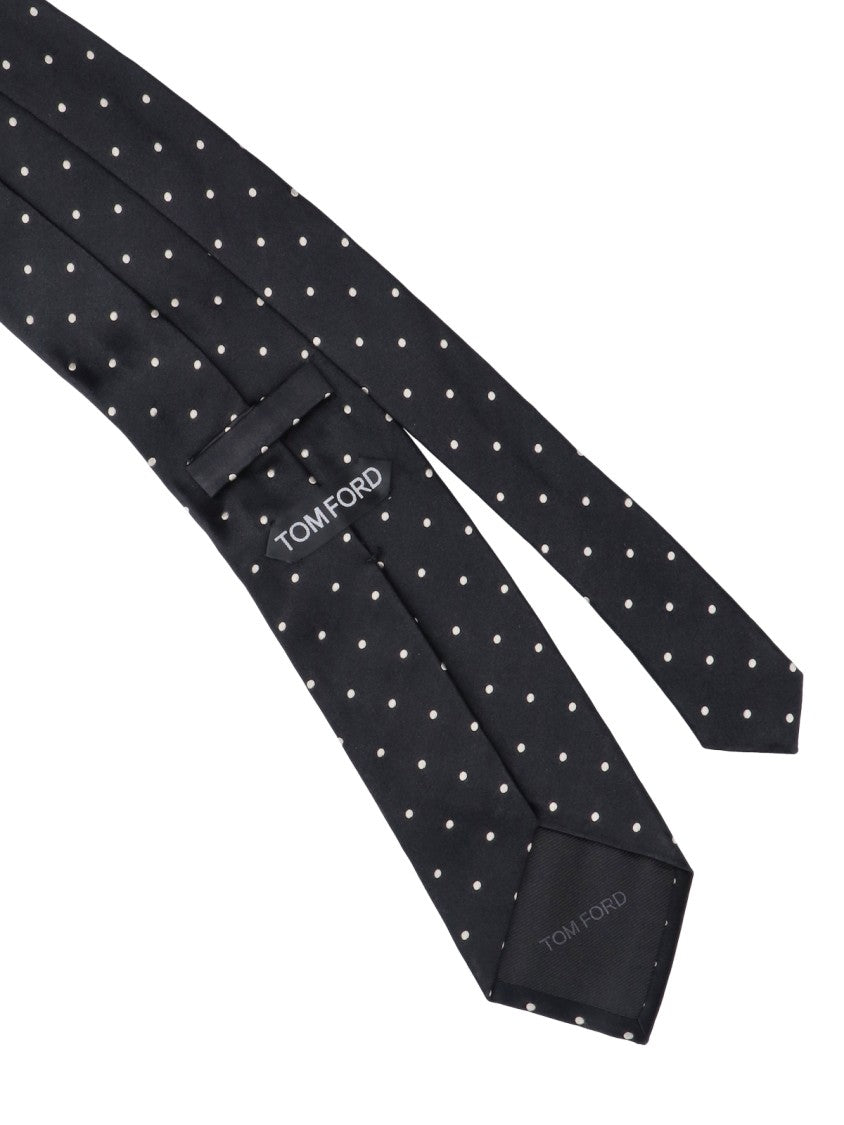 Tom Ford Narrow Black Tie With White Polka Dot Pattern