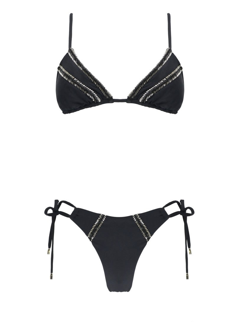Miss Bikini Beaded Triangle Top Bikini With Self-Tie Laces