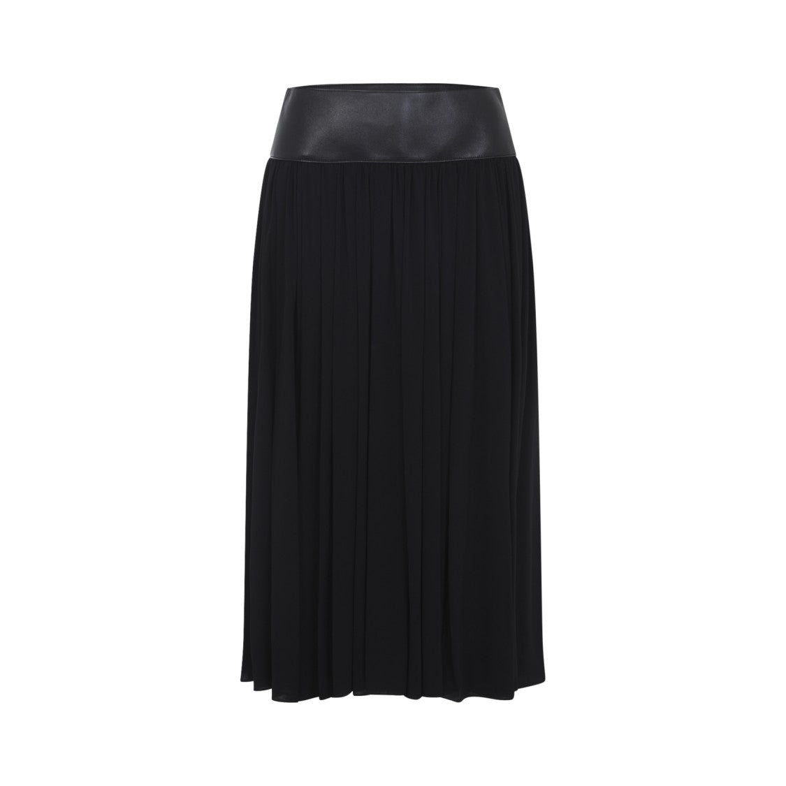 Alaïa Pleated Black Midi Skirt With High Lamb Leather Waistband