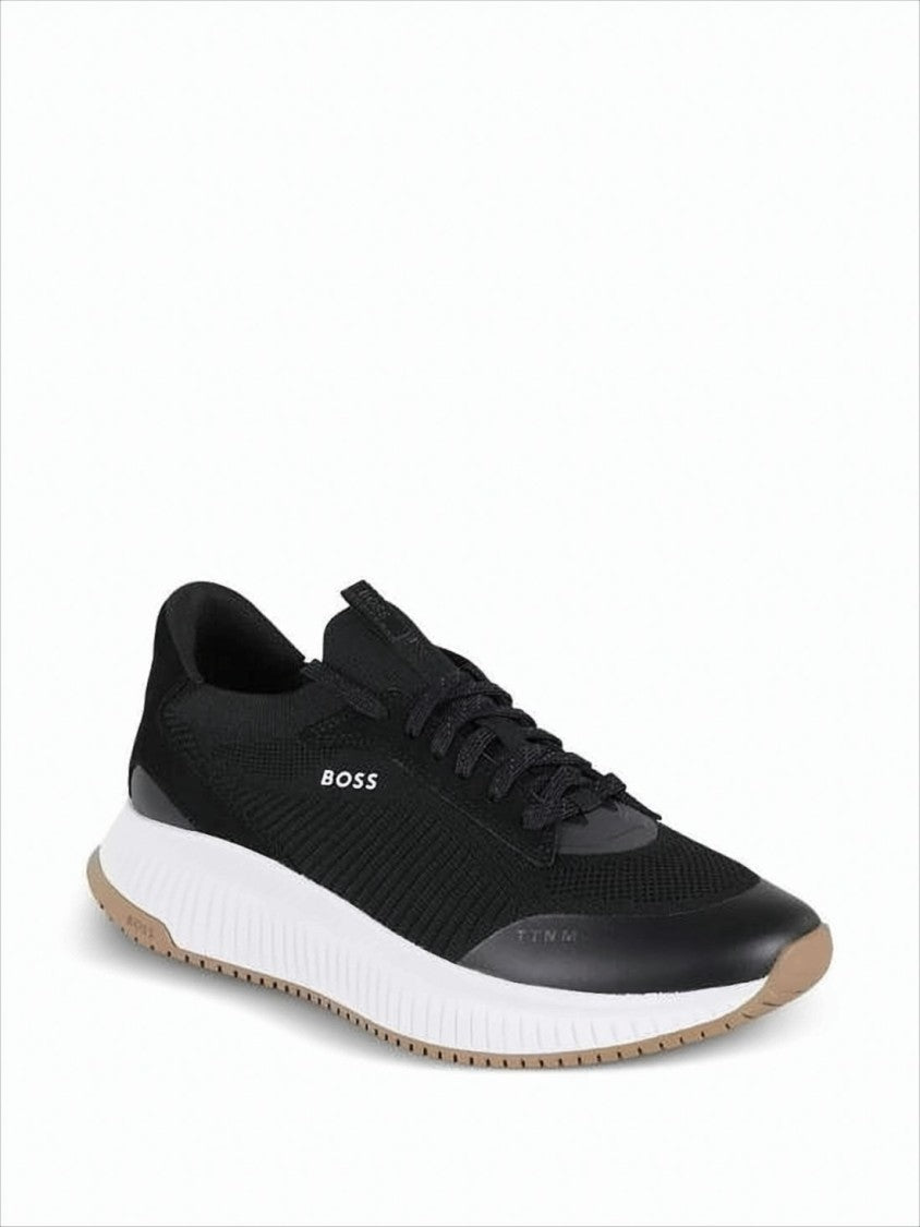 Hugo Boss Textured Knit Black Sneakers With Ridged Midsole