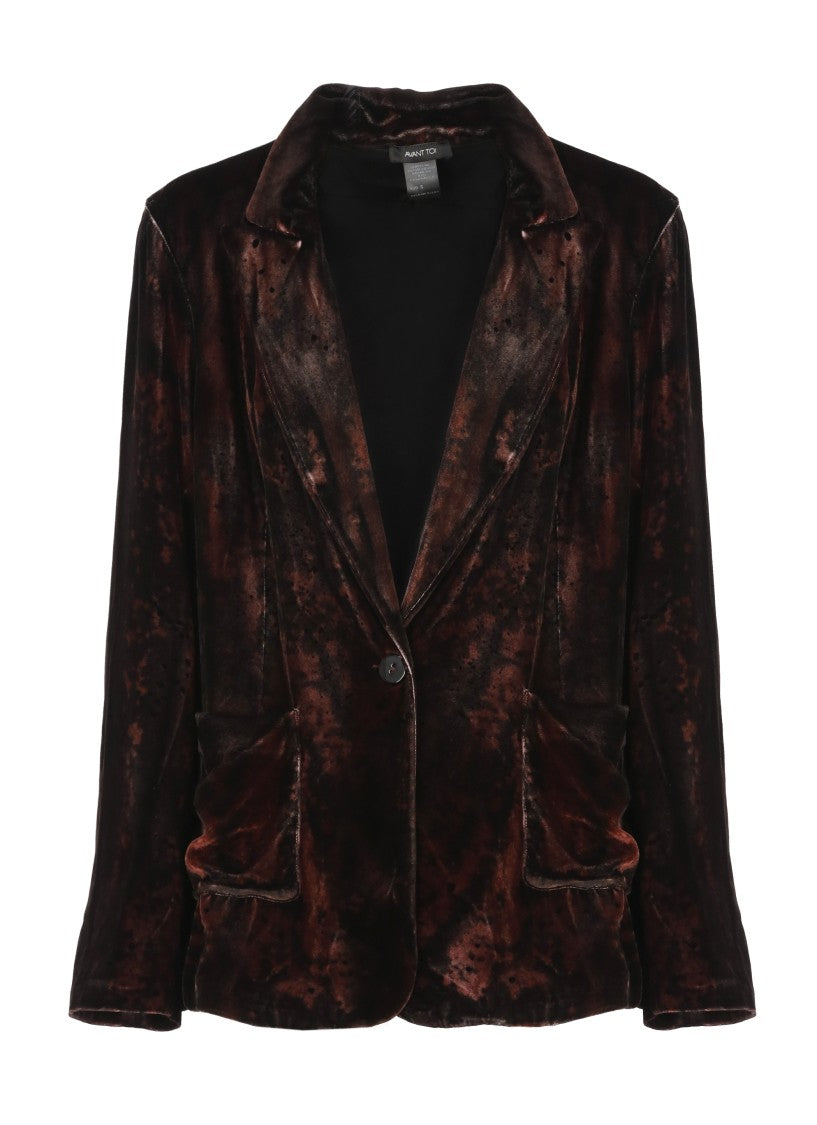 Avant Toi Burgundy Melange Velvet Blazer