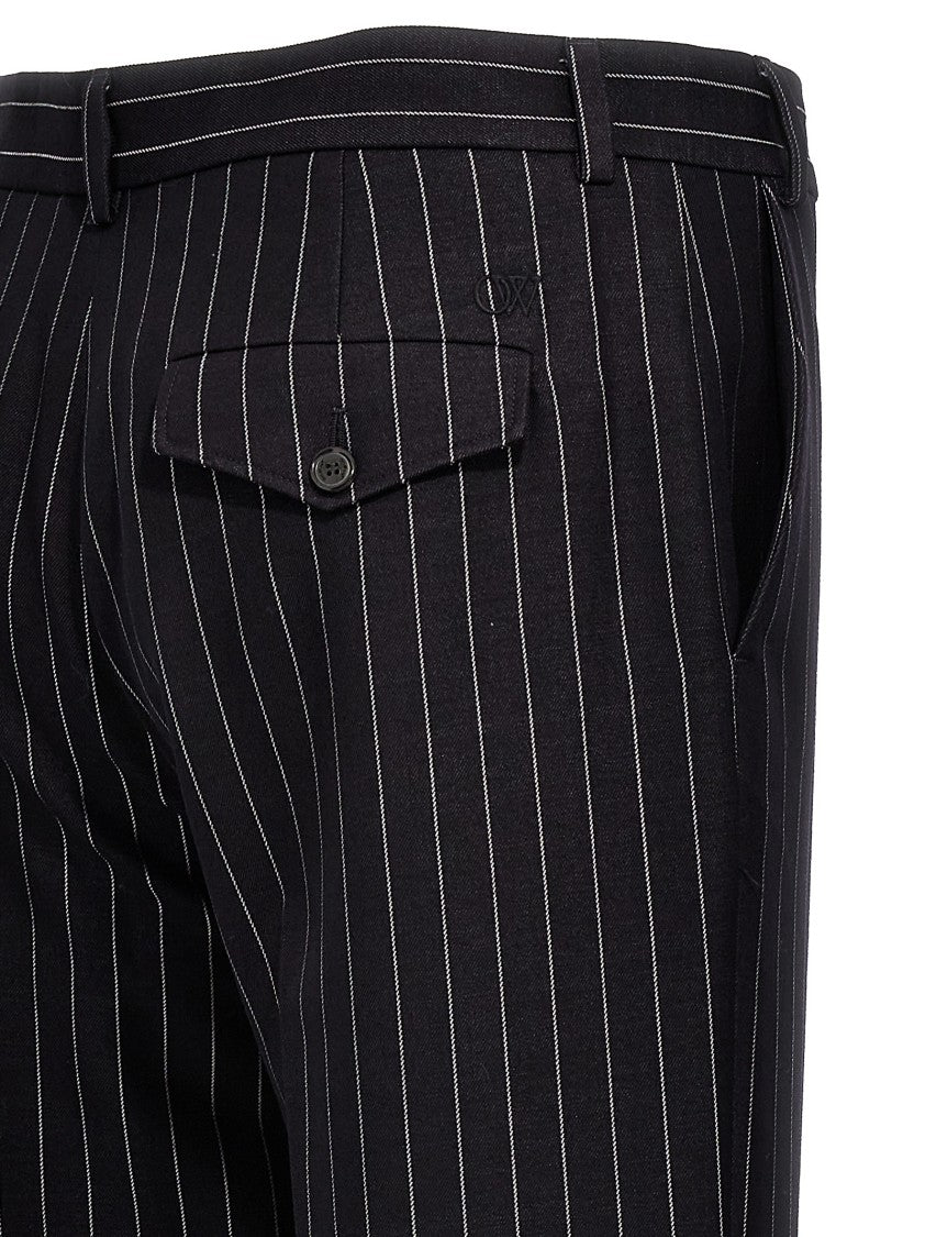 Off-White Black Pinstripe Trousers With Straight Leg Silhouette