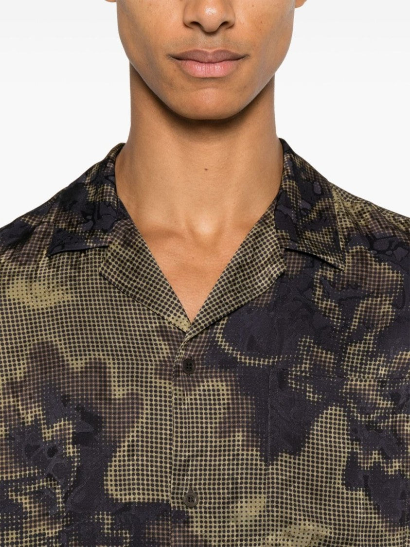 Dries Van Noten Olive Green/Multicolour Satin Shirt
