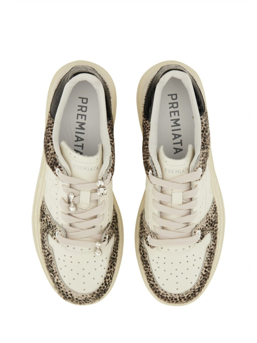 Premiata Low-Top Sneaker With Spotted Animal Print And Textured Sole