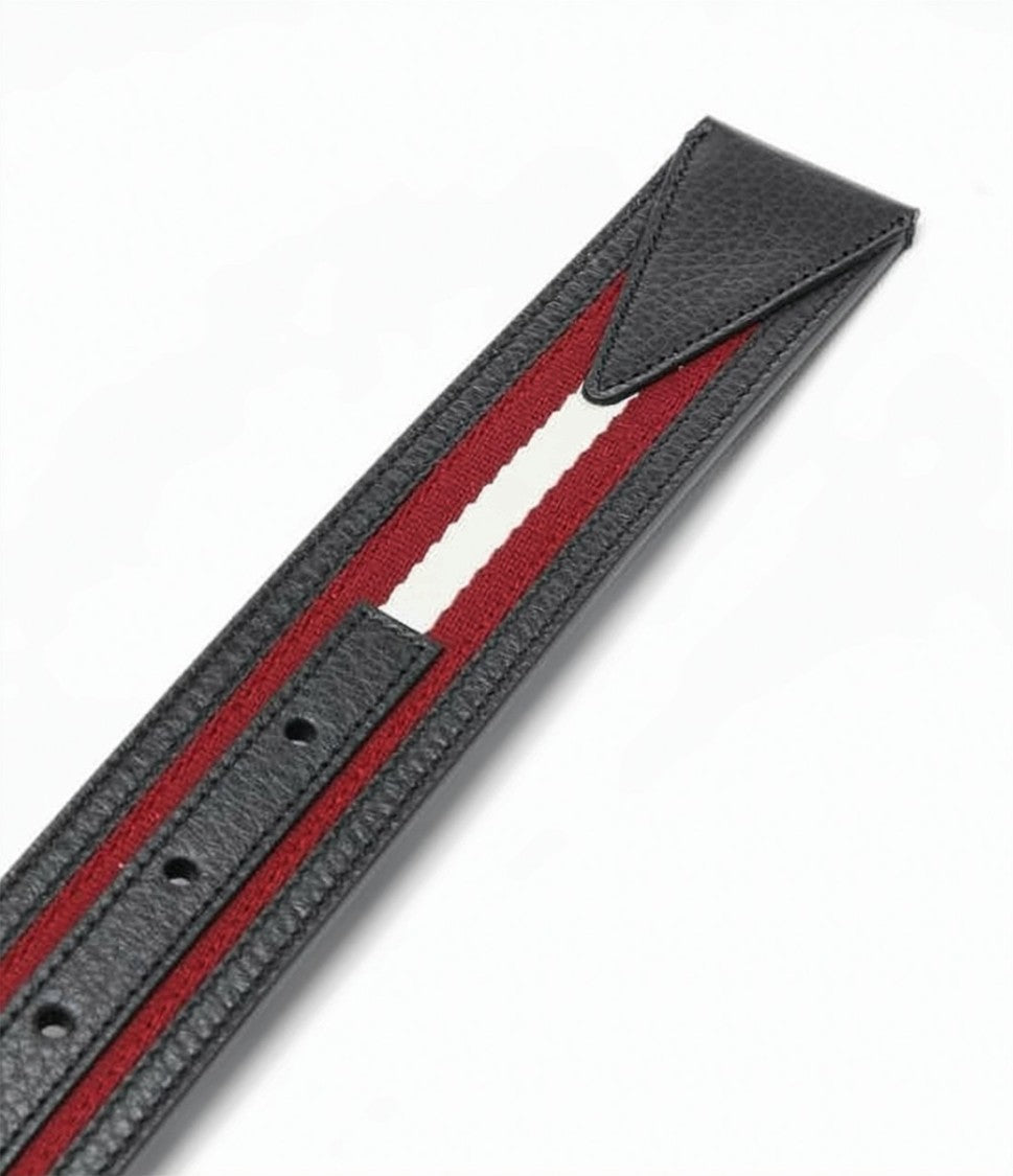 Bally Belt With Striped Fabric Inlay And Distinctive Buckle