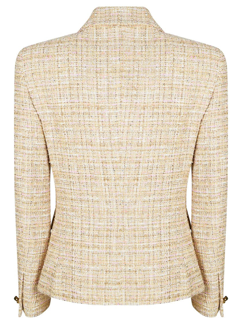 Tagliatore Beige Tweed Check Pattern Jacket
