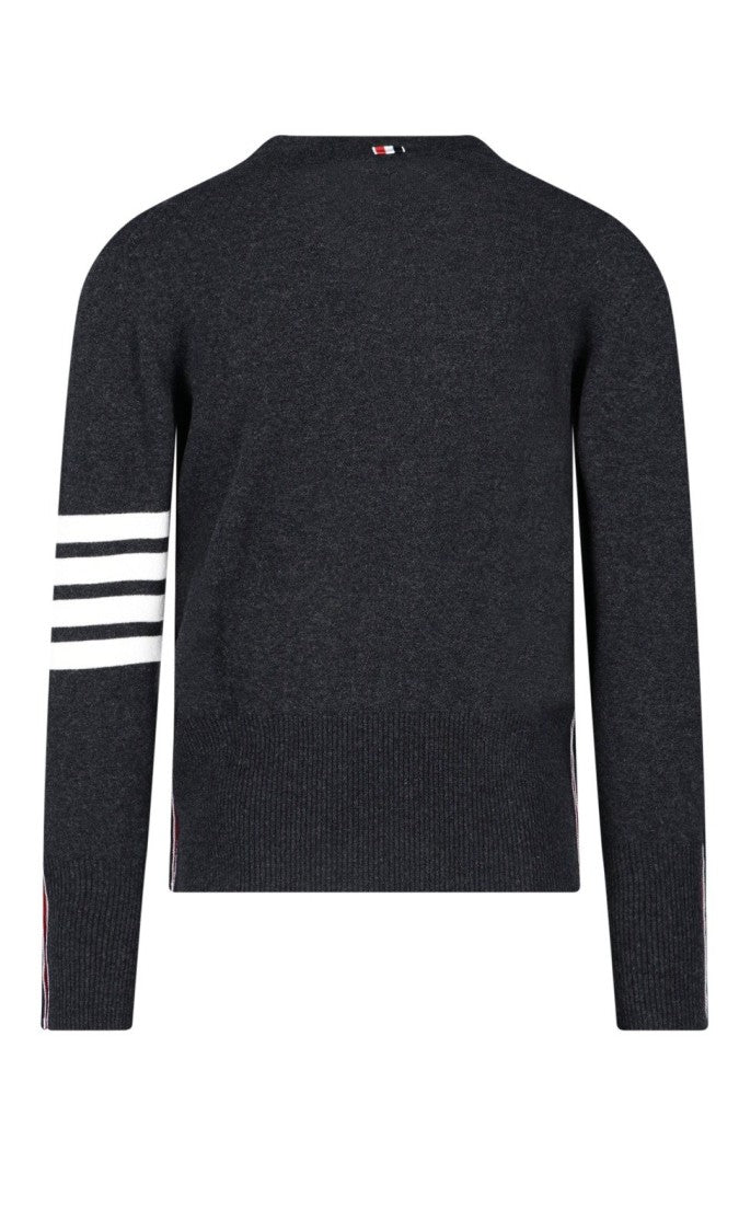 Thom Browne Dark Charcoal Cashmere Turtleneck Sweater With Signature Stripes