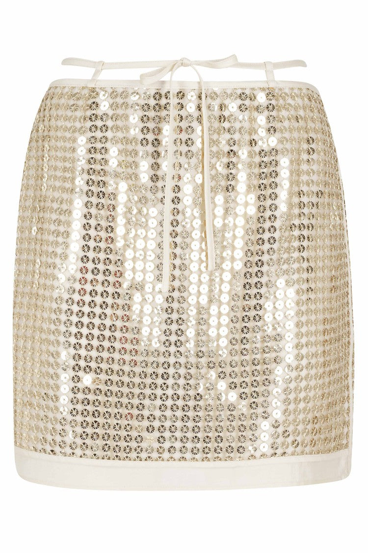 Isabelle Blanche Gold Mini Sequins Zippered Polyester Mini Skirt