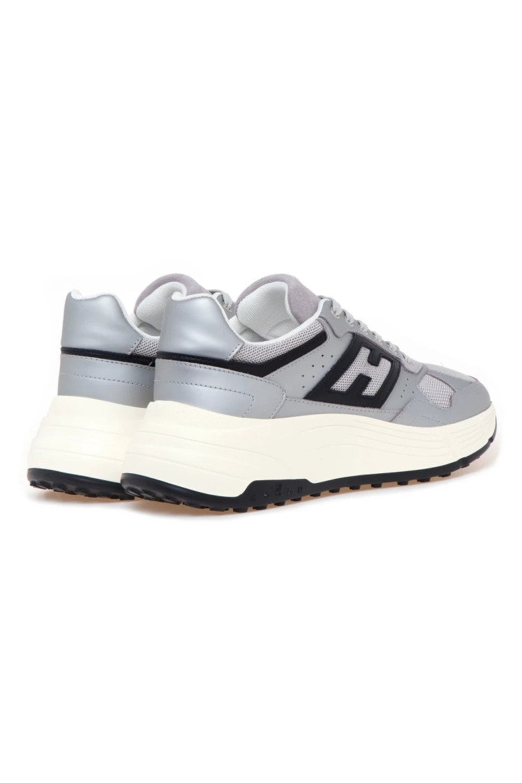Hogan Silver Contrast H Panel Chunky Sole Leather-Blend Sneakers
