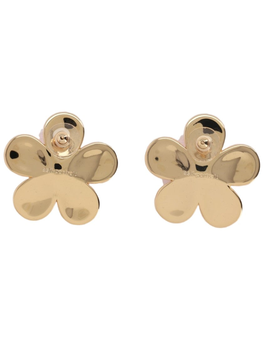 Self-Portrait Pink Floral Enamel Zircon Drop Earrings
