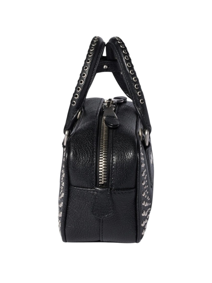 Miu Miu Textured Black Goat Skin Shoulder Bag With Shiny Metal Studs
