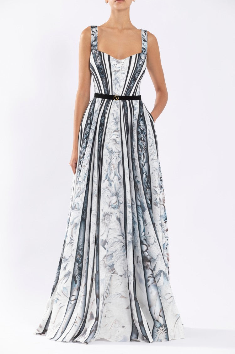 Saiid Kobeisy Linen Printed Dress With Striped, Floral Print