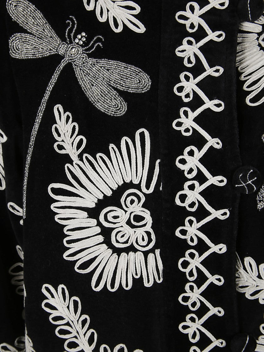 Forte Forte Black Embroidered Cape With Intricate Floral Motifs