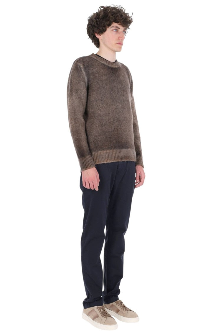 Avant Toi Brown Brushed Cashmere-Silk Crewneck Sweater