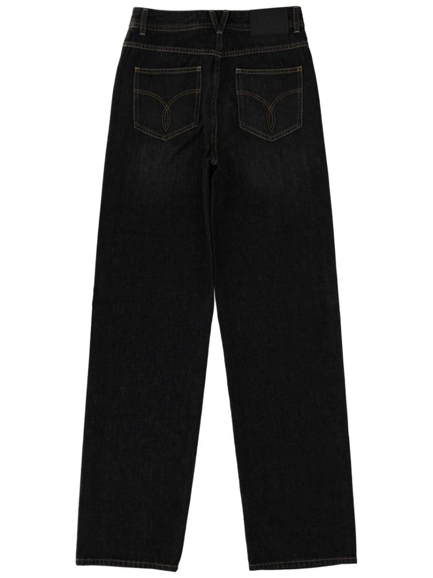 Versace Neutrals High-Waisted Stud Crystals Cotton Jeans