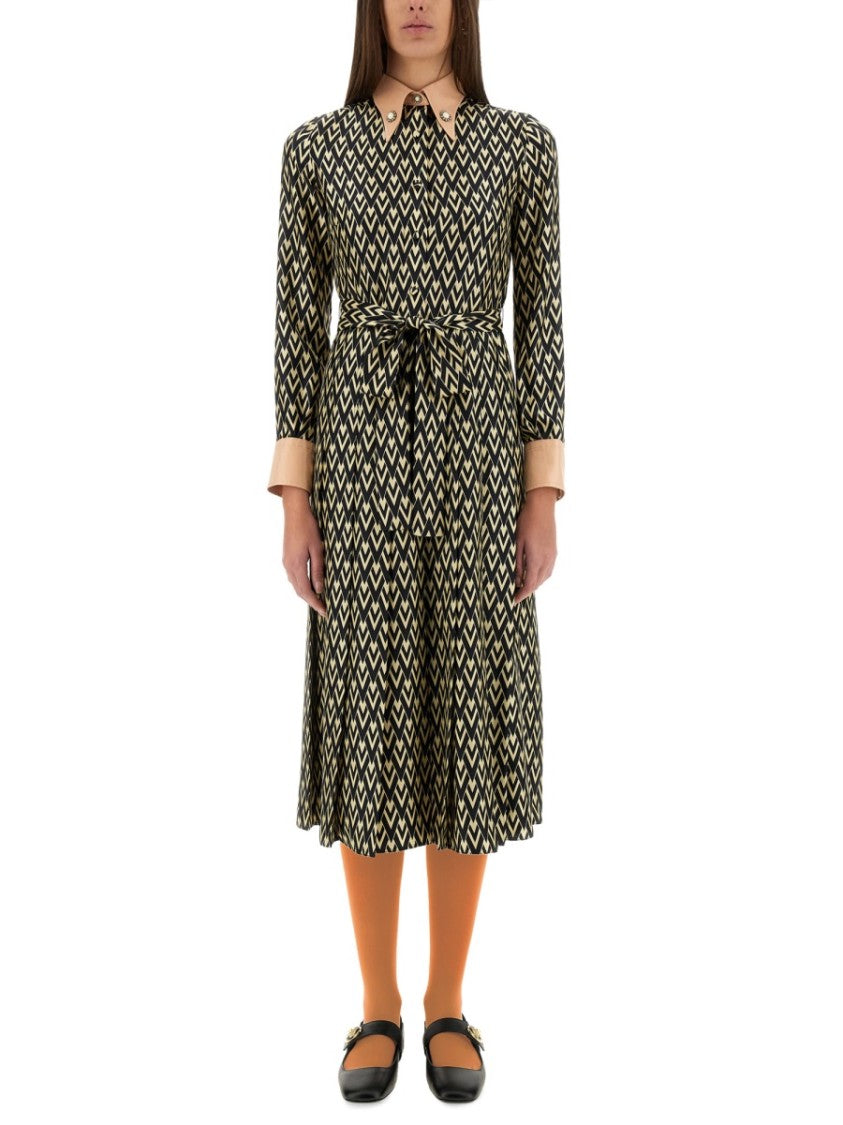 Valentino "Toute La V" Twill Midi Dress