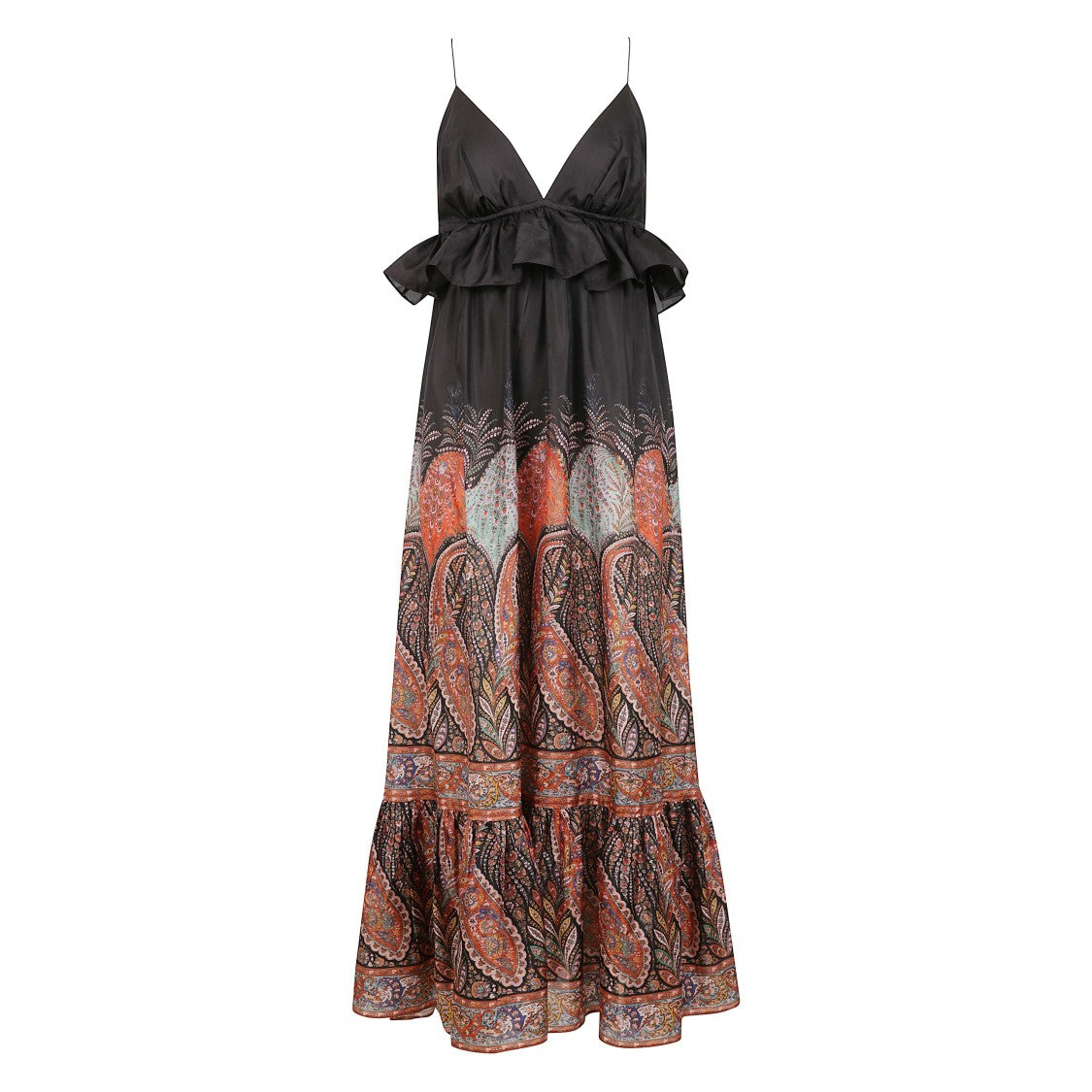 Zimmermann Long Silk Dress With Paisley Print And Ruffle Details