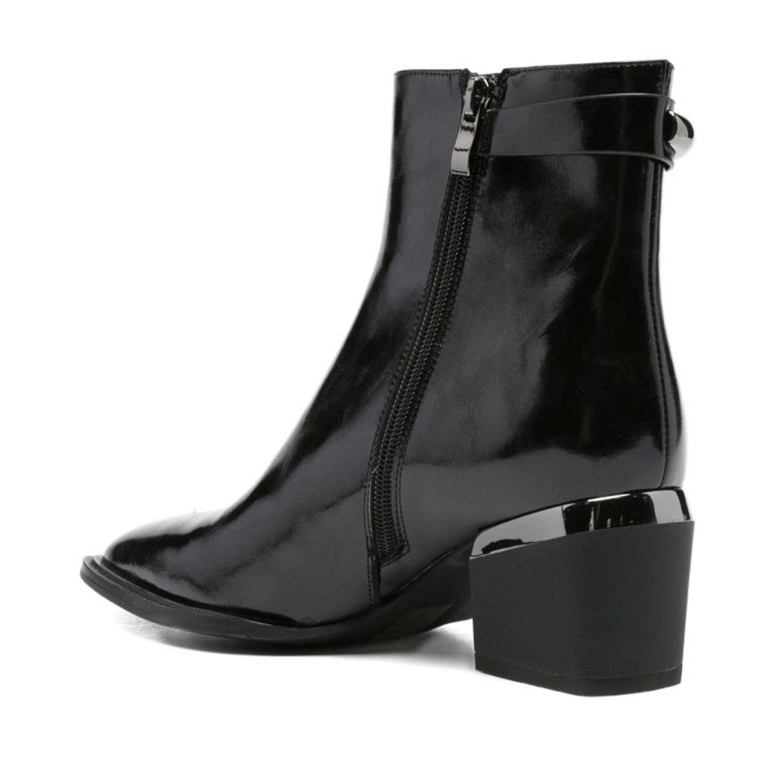 Linda Baumann Black Glossy Pointed Toe Block Heel Leather Boots