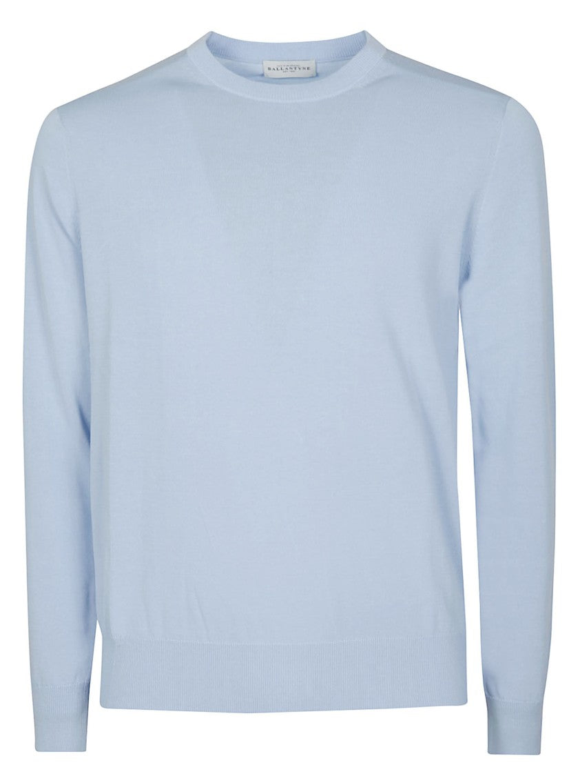 Ballantyne Light Blue Plain Cotton Sweater