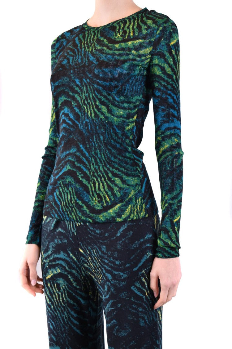 Diane Von Furstenberg Multicolor Abstract Animal Print Fitted Sweater
