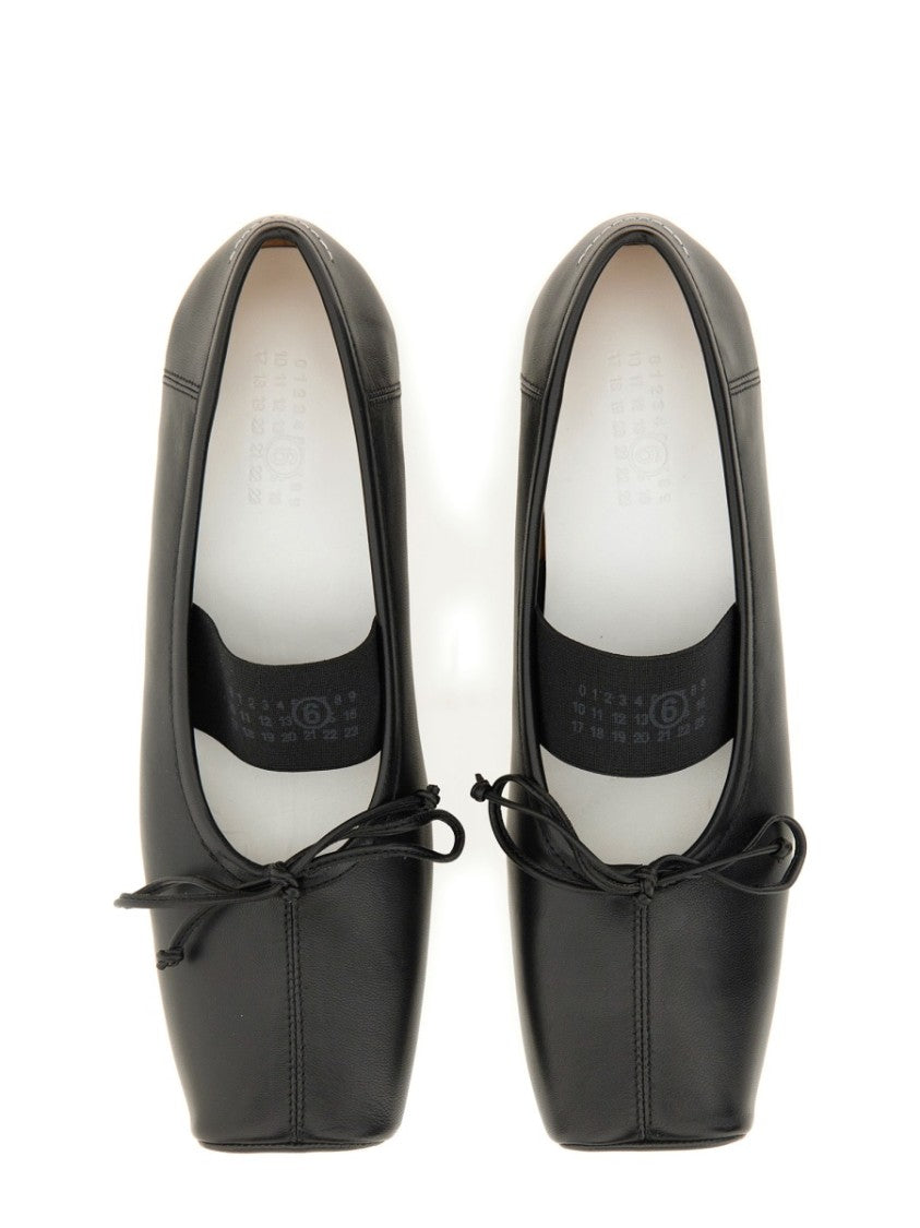 Mm6 By Maison Margiela Leather Ballerina Flats With Square Toe And Bow Detail