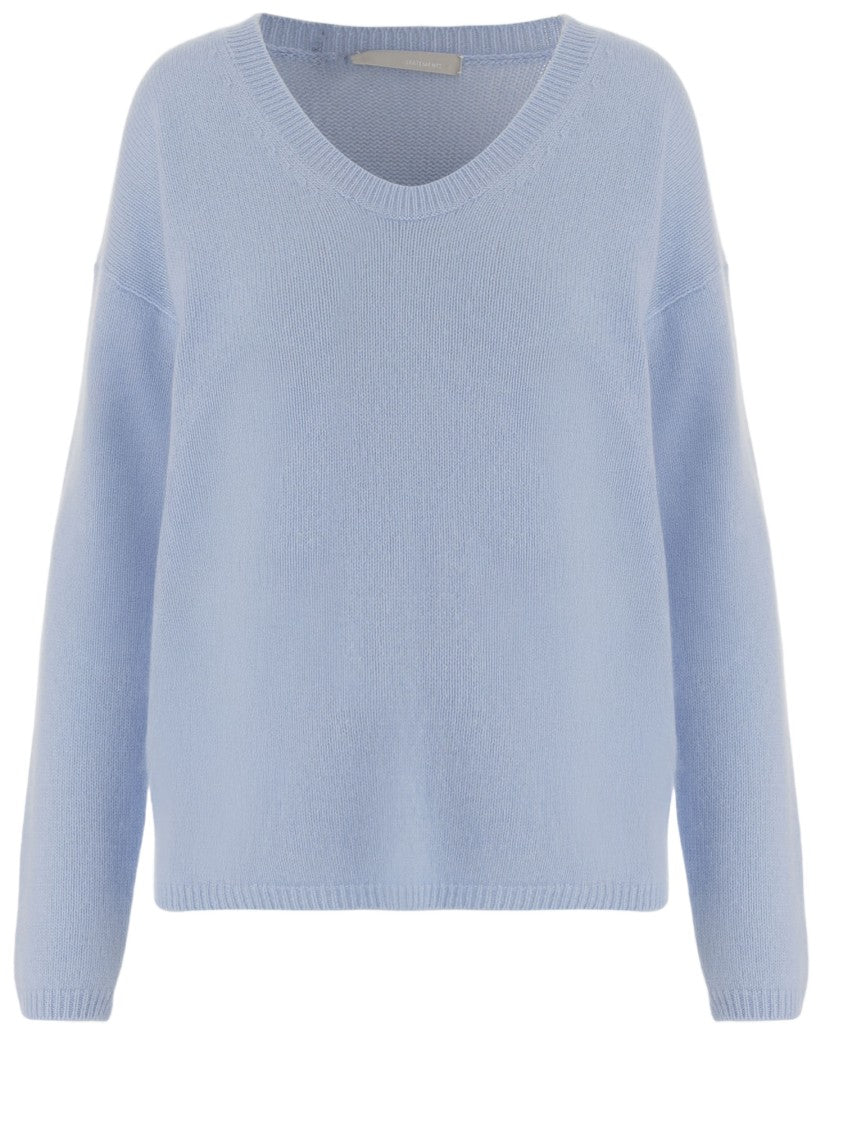Allude V-Neck Cashmere Sweater With Ribbed Edges