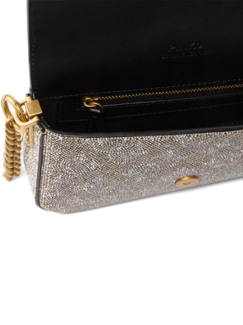 Pinko Love Bag Slouchy Leather Bag With Rhinestones