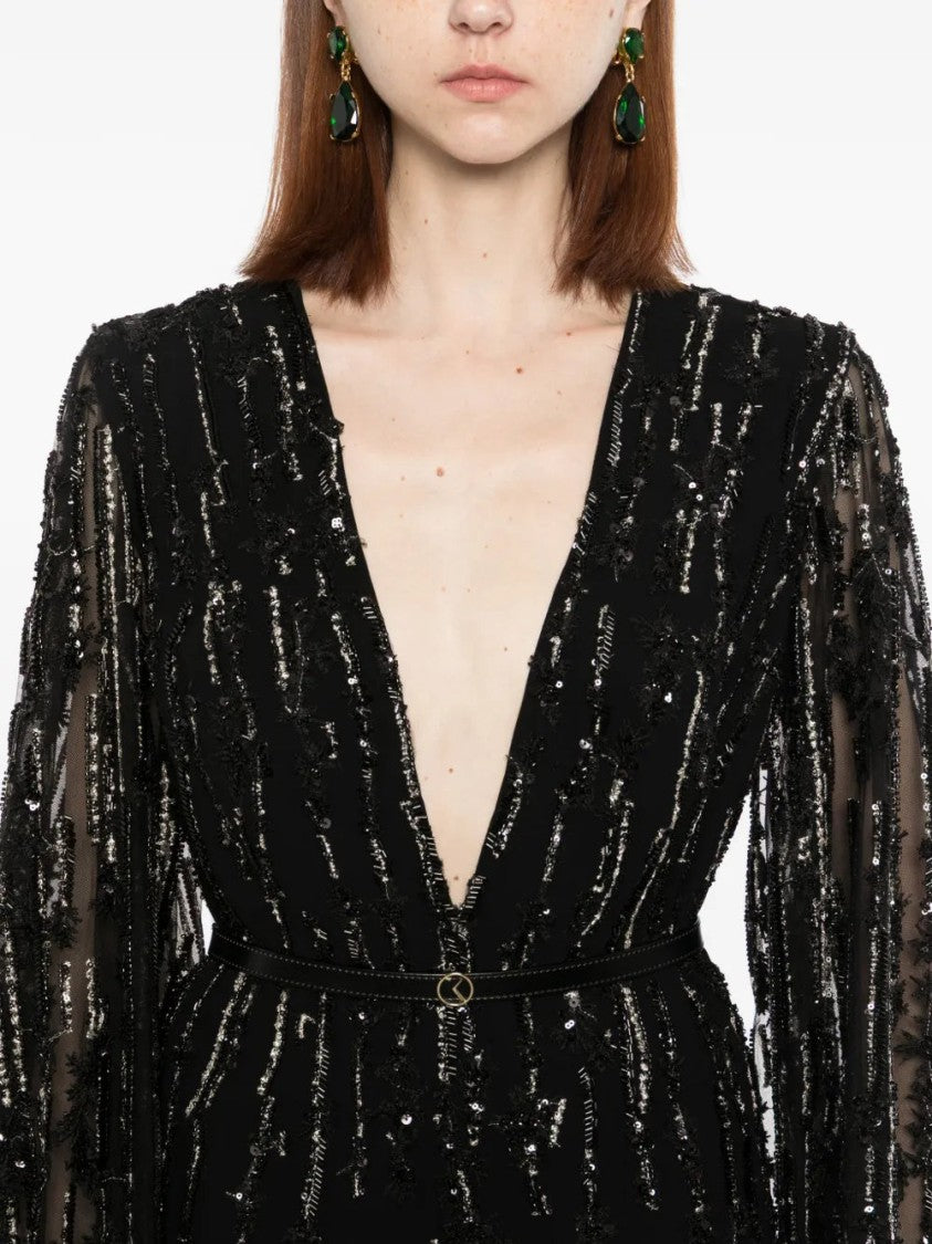 Saiid Kobeisy Crepe Beaded Jumpsuit