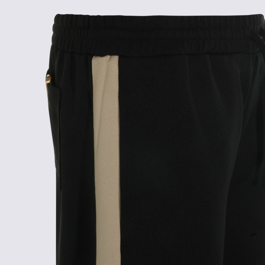 Valentino Black Trousers With Beige Side Stripes And Adjustable Fit