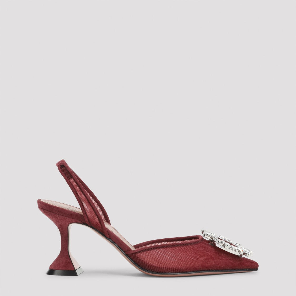 Amina Muaddi Pointed Toe Dark Red Mesh Pumps