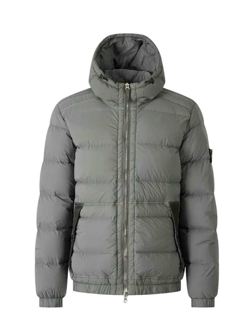 Stone Island Quilted Grey Padded Jacket With Adjustable Hood
