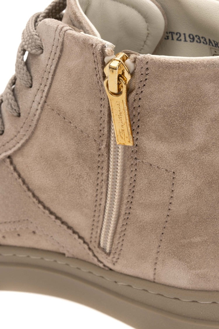Santoni Mid-Top Suede Double-Buckle Sneakers