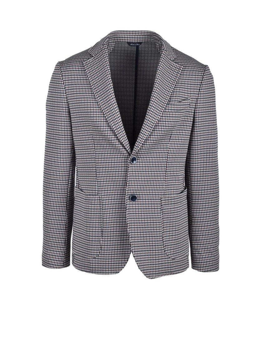 Domenico Tagliente Blue/Brown Houndstooth Tailored Blazer