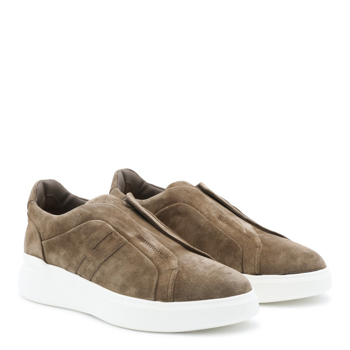 Hogan Brown Suede Slip-On Sneakers With Tone-On-Tone Embossed Logo