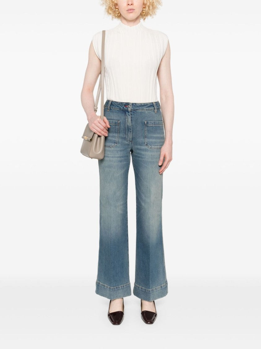 Victoria Beckham Faded Blue Wide-Leg Jeans With Cropped Silhouette