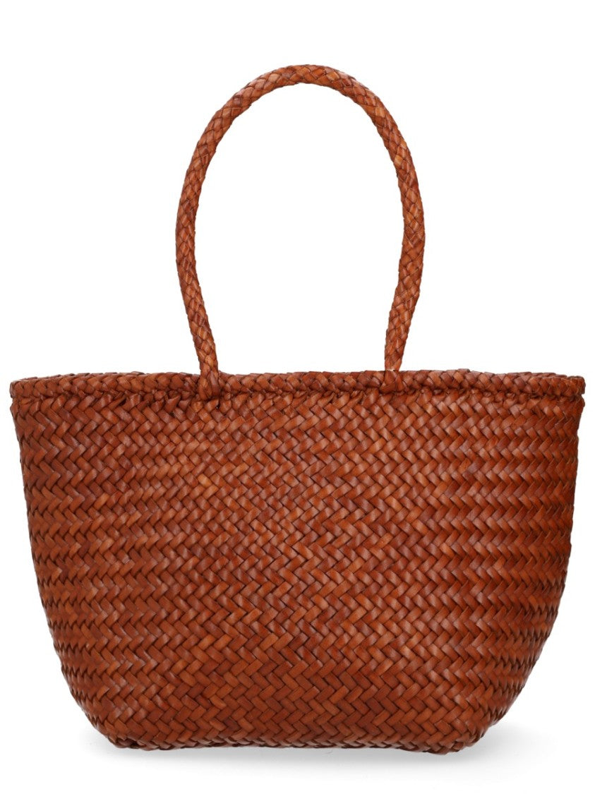 Dragon Diffusion Warm Brown Grace Basket Woven Leather Tote Bag
