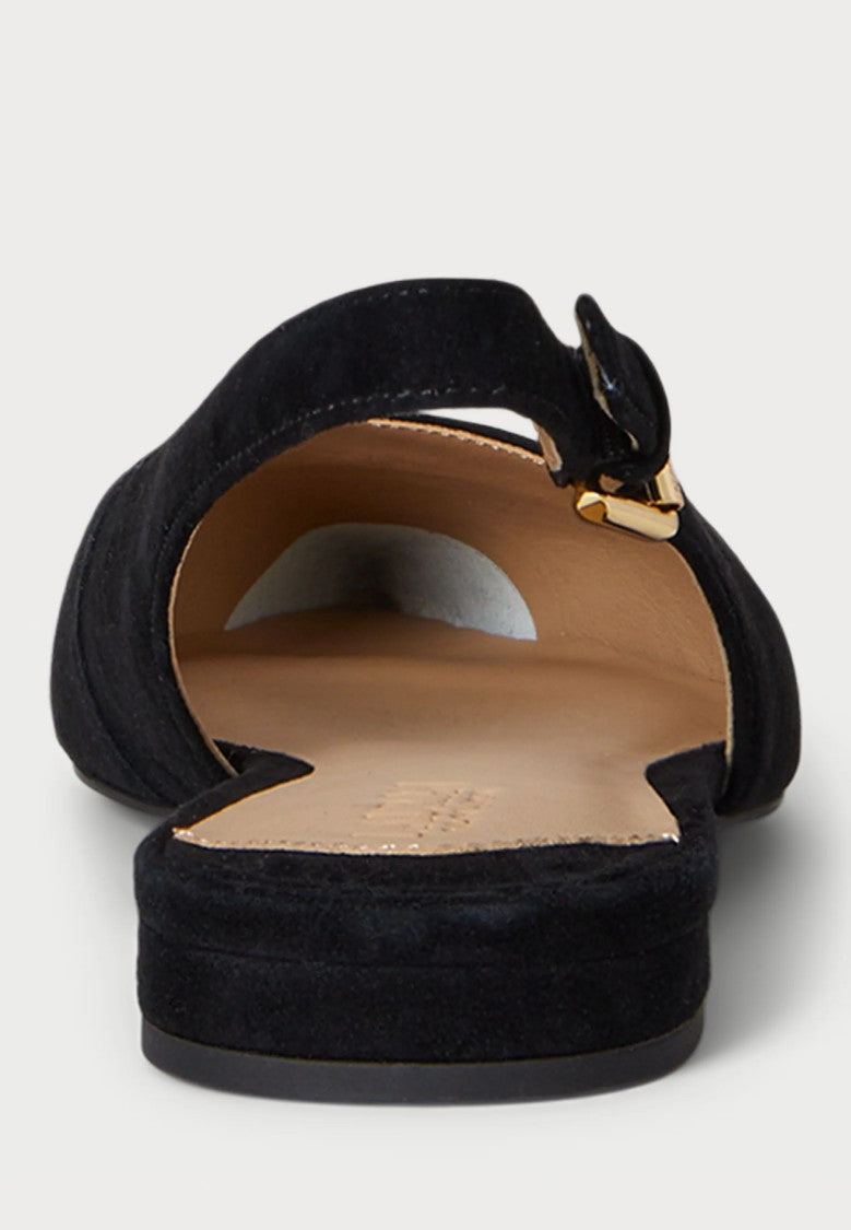 Lauren Ralph Lauren Black Suede Slingback Ballerina Flats